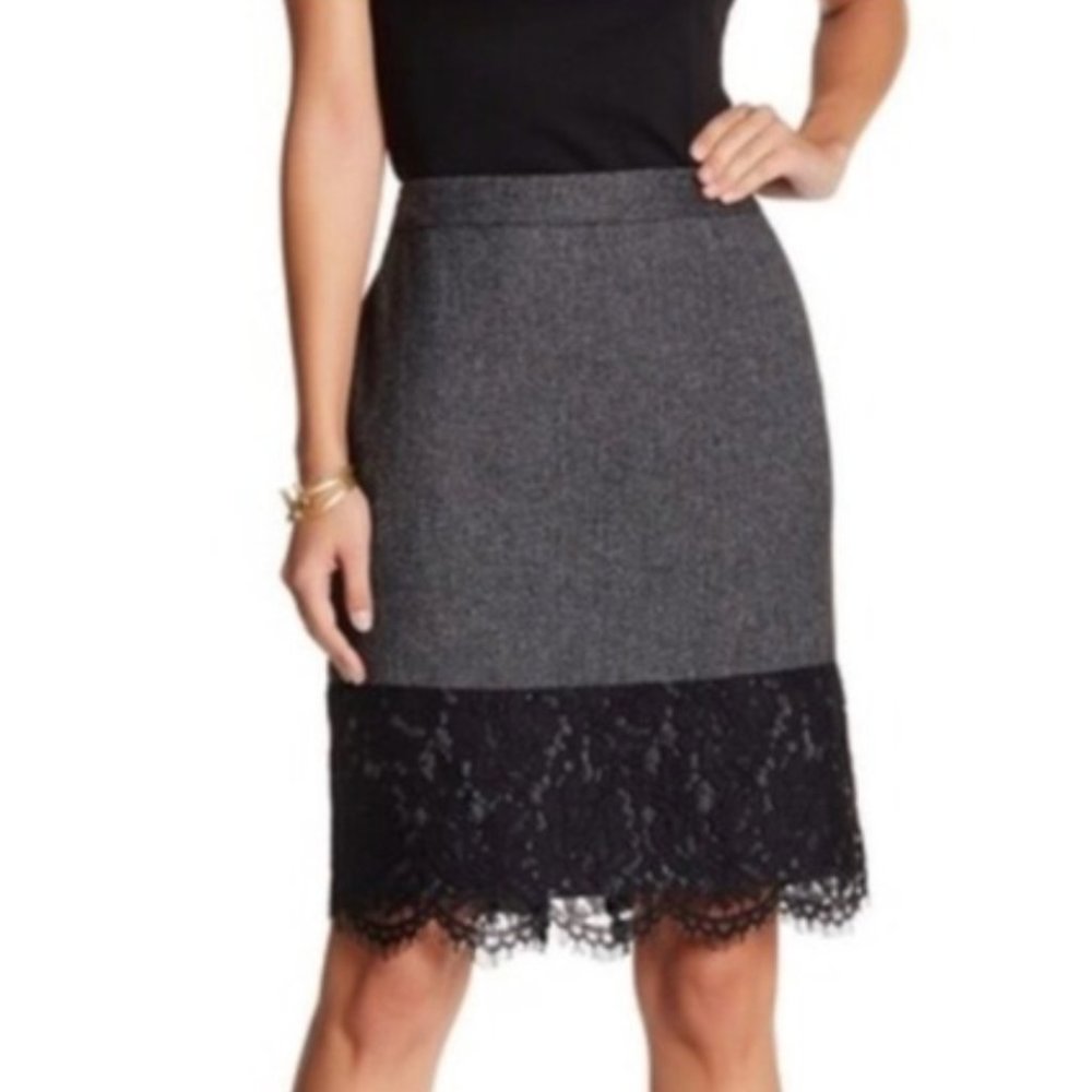 Vince Camuto Lace Trim Tweed Pencil Skirt, Size 8